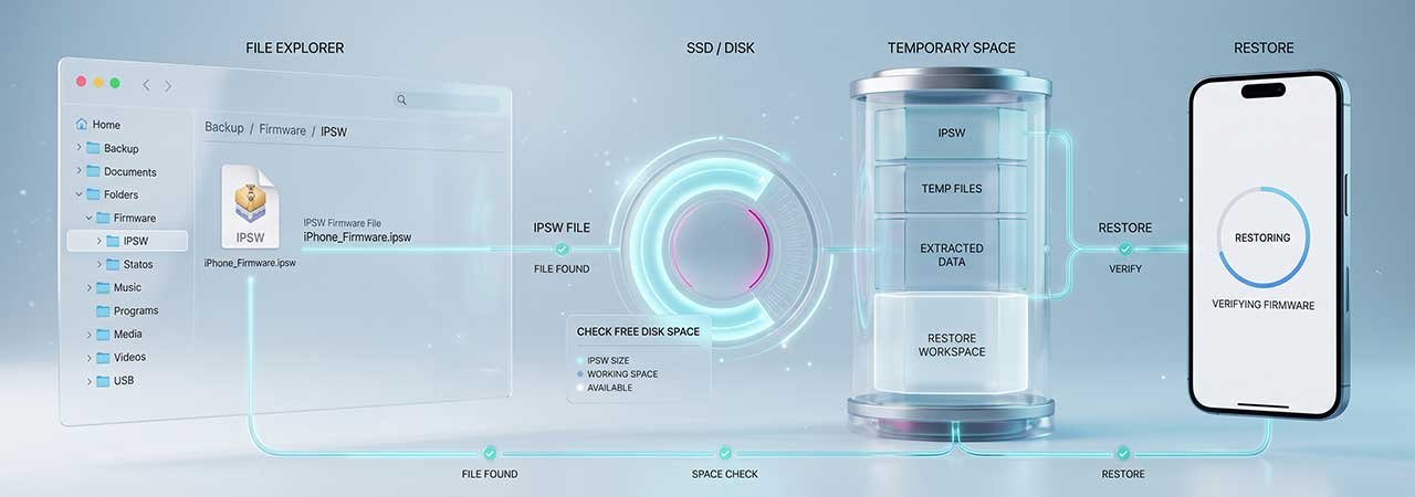 IPSW File Location and How Much Disk Space a Restore Needs